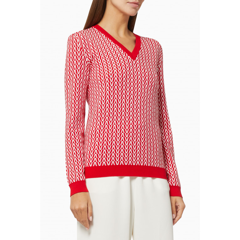 Valentino - V-neck Sweater in Valentino Optical Jacquard Wool