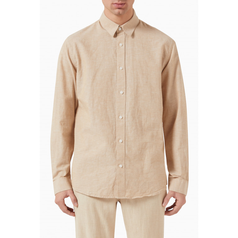 Selected Homme - Classic Shirt in Organic Cotton & Linen Brown