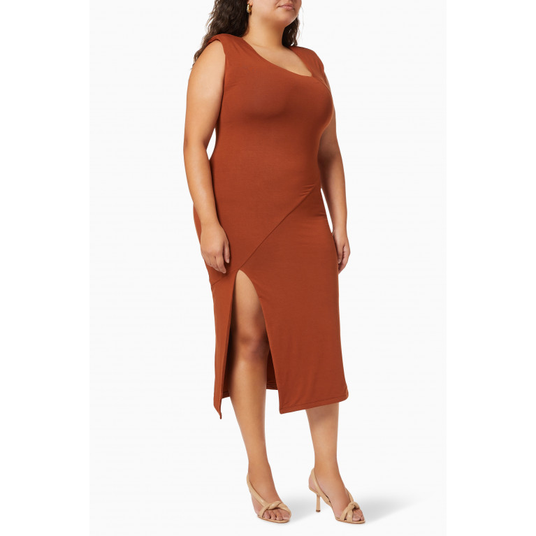 Good American - Asymmetric Neck Dress Brown