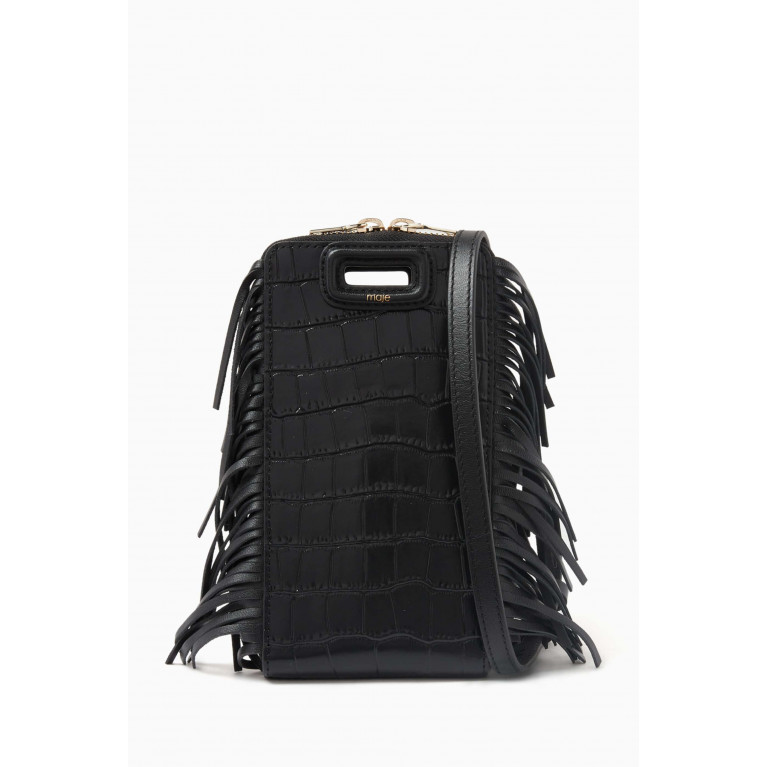 Maje - Micro Phone Case Crossbody Bag in Croc-embossed Leather Black