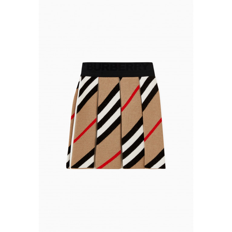 Burberry - Pleated Skirt in Icon Stripe Wool Blend