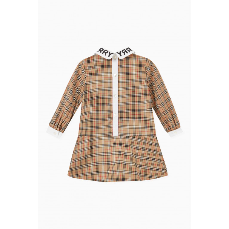 Burberry - Microcheck Dress with Logo Collar in Stretch Cotton