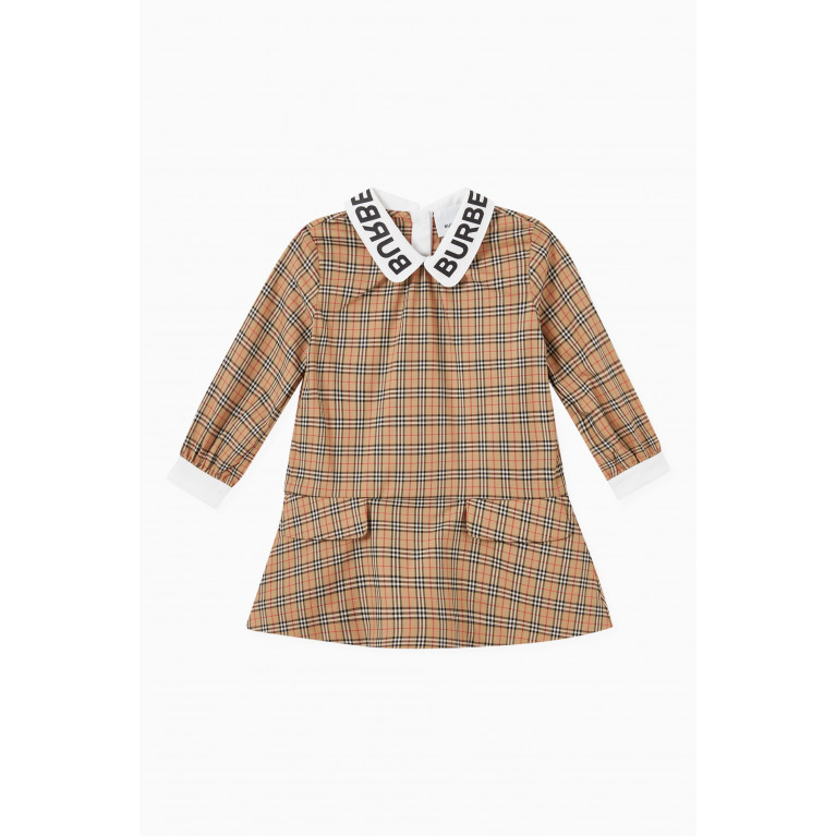 Burberry - Microcheck Dress with Logo Collar in Stretch Cotton