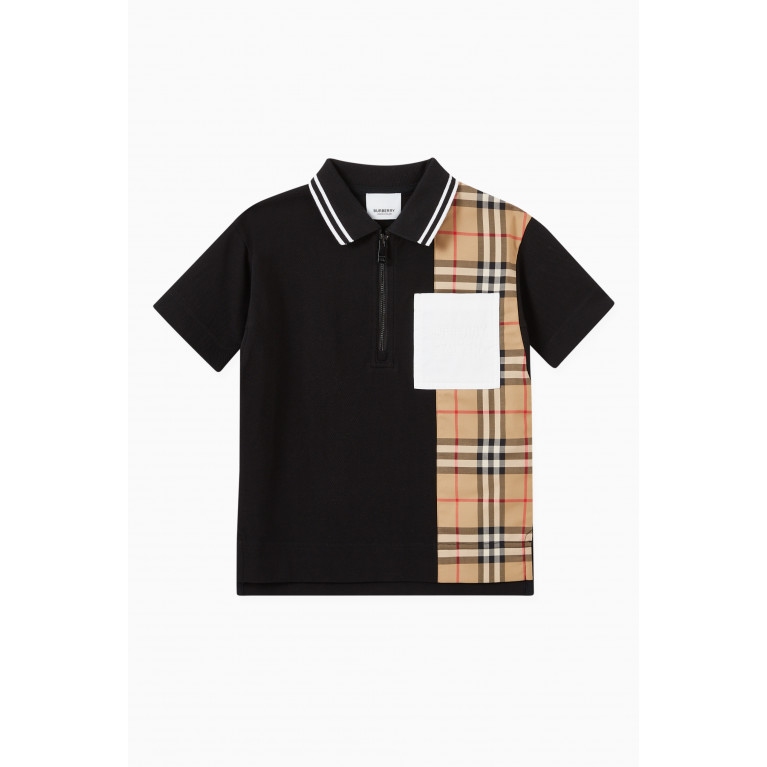 Burberry - Zip Polo with Vintage Check Panel in Cotton Piqué