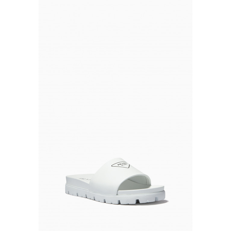 Prada - Logo Slides in Leather White