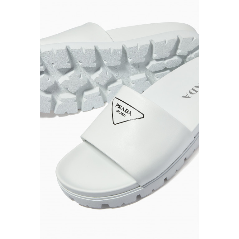 Prada - Logo Slides in Leather White