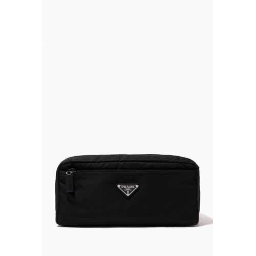 Prada - Triangle Logo Travel Pouch in Re-Nylon & Saffiano Leather