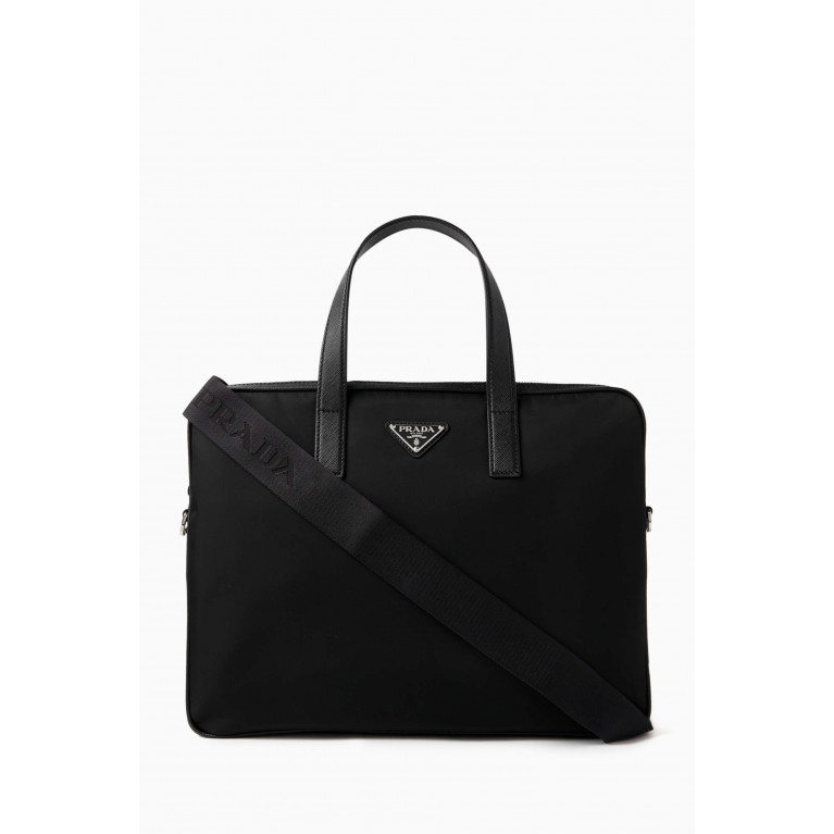 Prada - Signature Logo Work Bag in Re-Nylon Black
