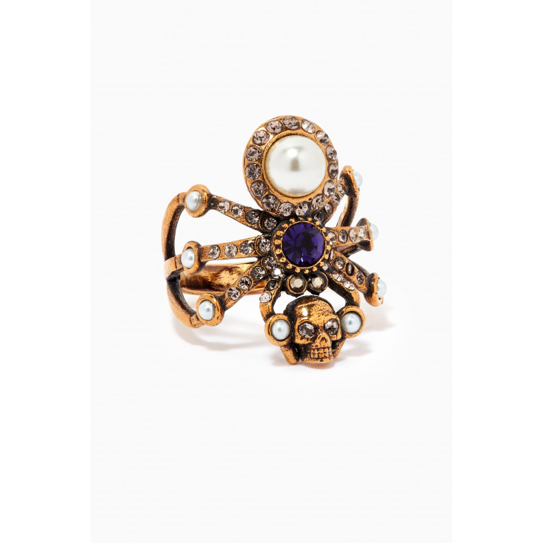 Alexander McQueen - Spider Crystal & Pearl Ring in Brass
