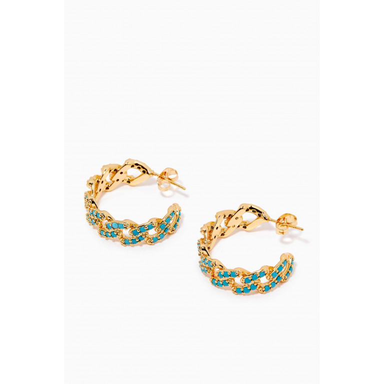 Crystal Haze - Mexican Chain Hoops in 18kt Gold-plated Brass Blue