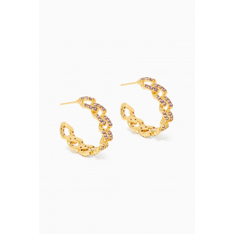 Crystal Haze - Mexican Chain Hoops in 18kt Gold Plating Purple
