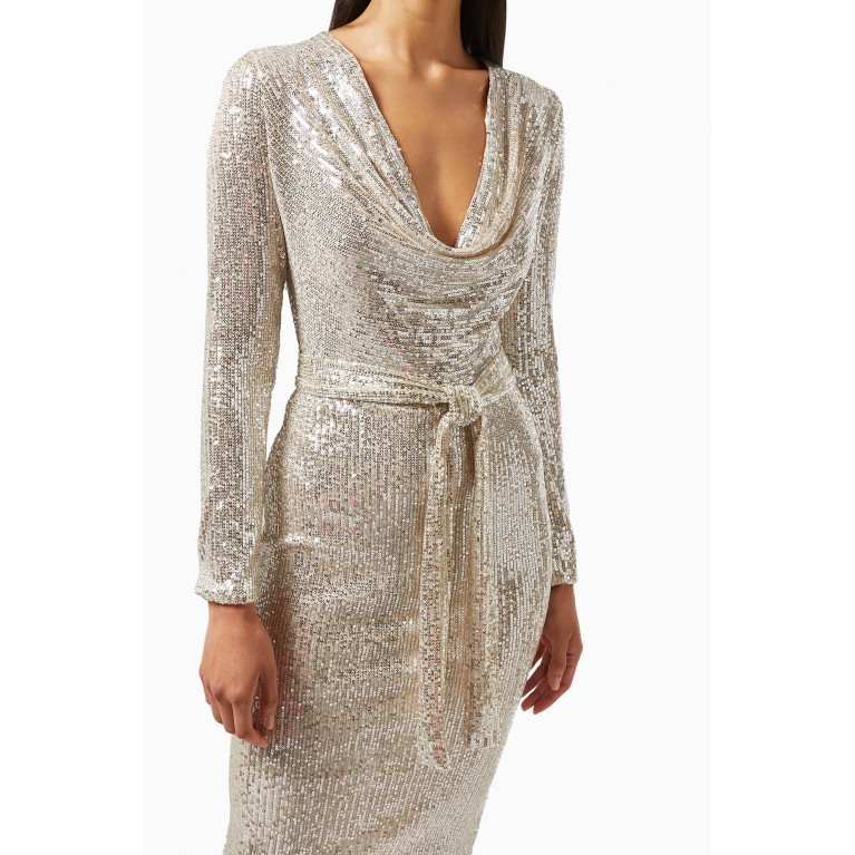 NASS - Sequin Belted Dress with Cowl Neck