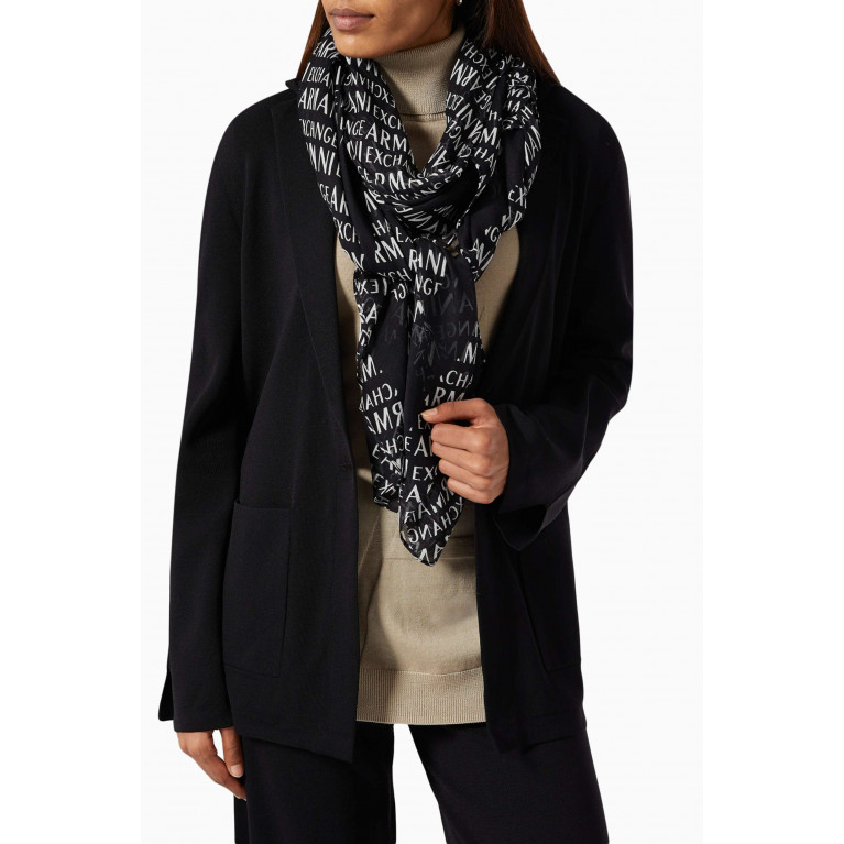 Armani Exchange - All-over Logo Scarf in Modal Black