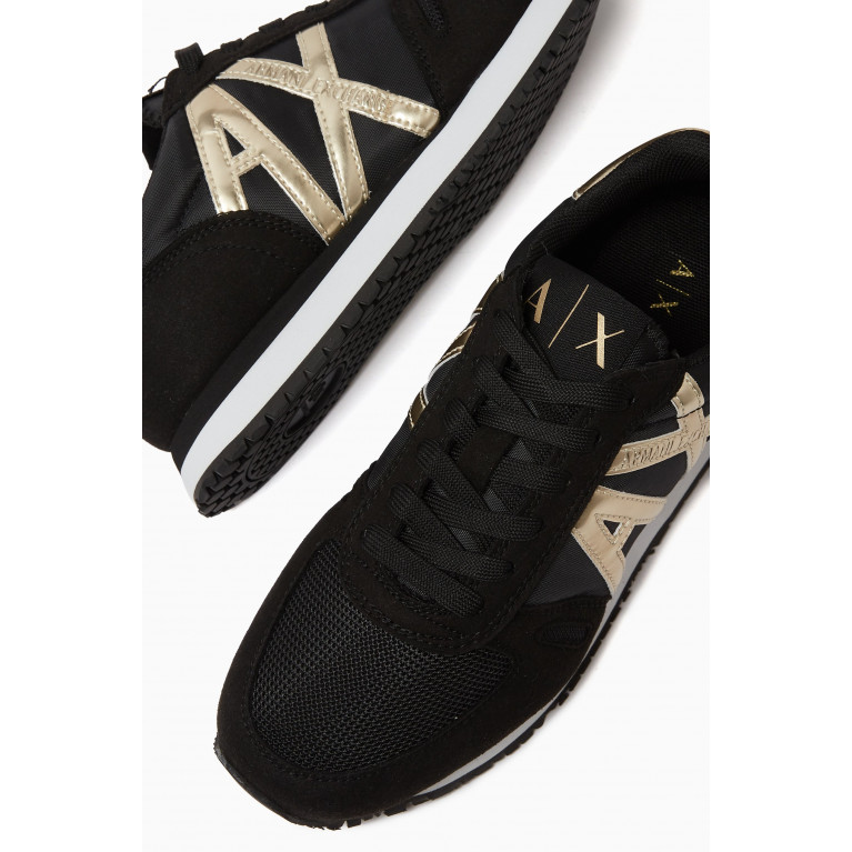 Armani - AX Bold Logo Sneakers in Suede & Mesh Black