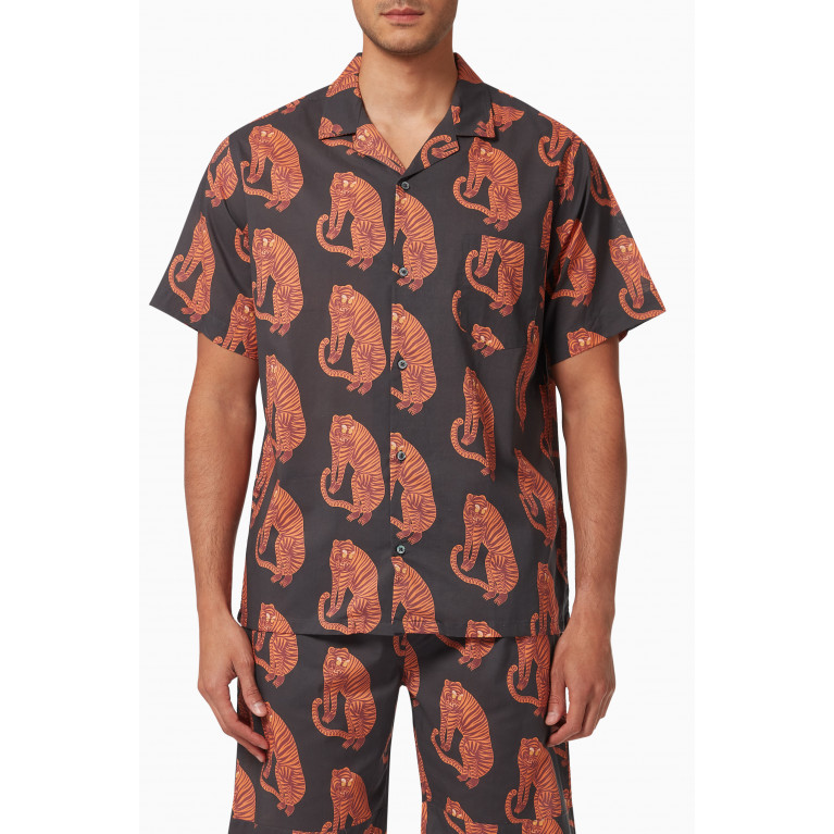 Desmond & Dempsey - Sansindo Tiger Cuban Pyjama Shirt in Cotton