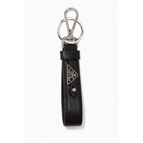 Prada - Triangle Logo Keychain in Saffiano Leather Black