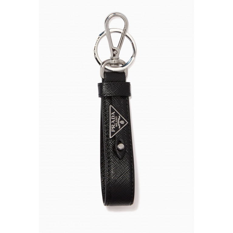 Prada - Triangle Logo Keychain in Saffiano Leather Black