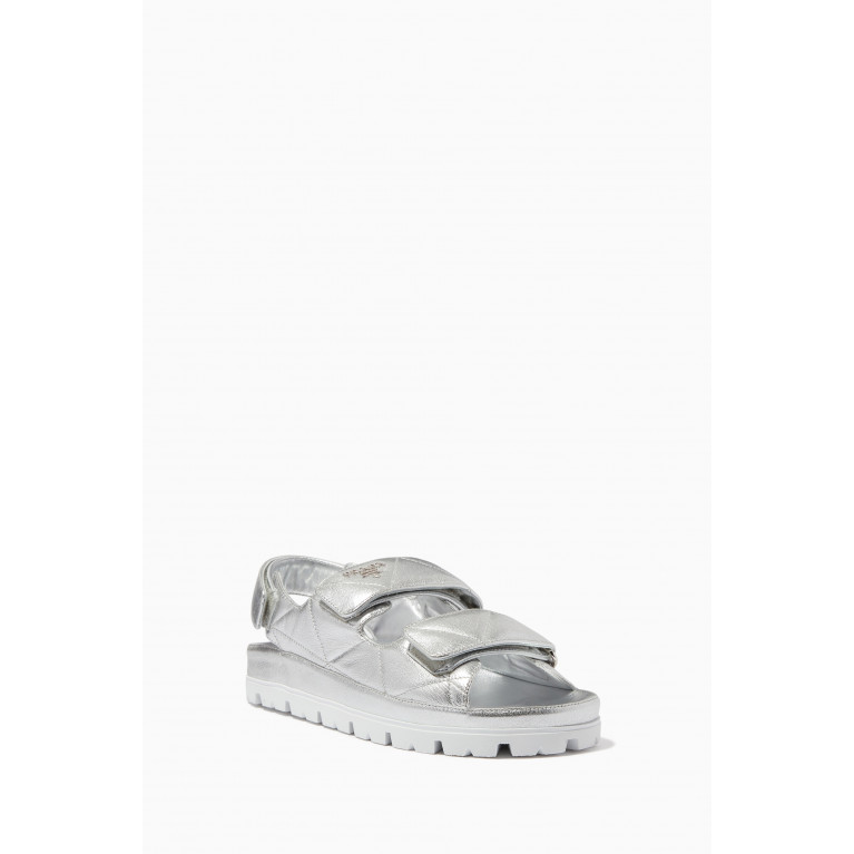 Prada - Logo Sandals in Quilted Nappa Silver