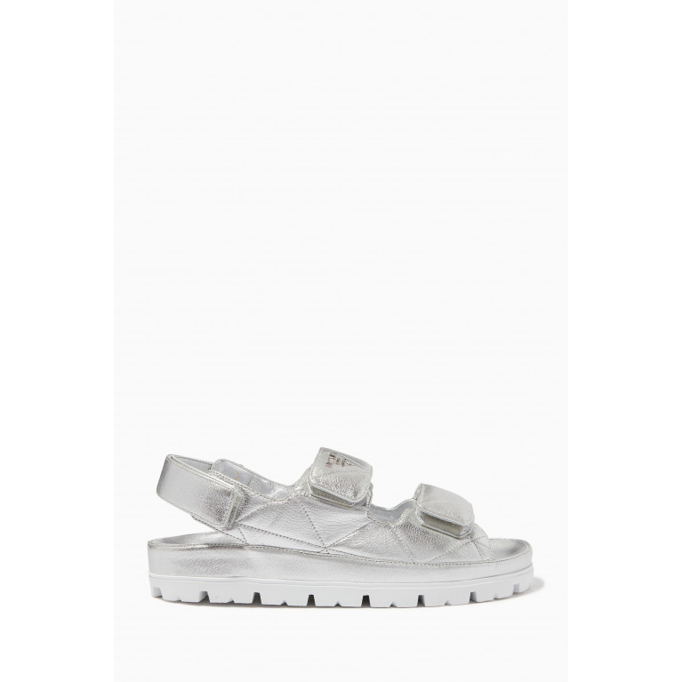 Prada - Logo Sandals in Quilted Nappa Silver
