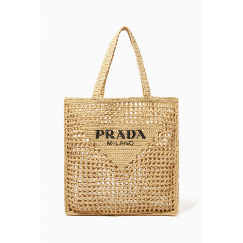 Prada - Logo Tote Bag in Raffia Neutral