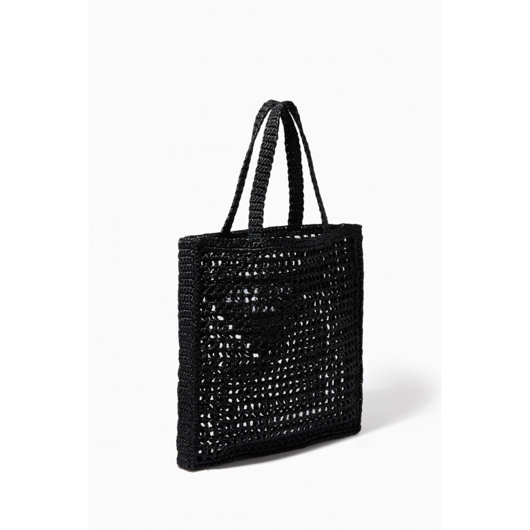 Prada - Logo Tote Bag in Raffia Black