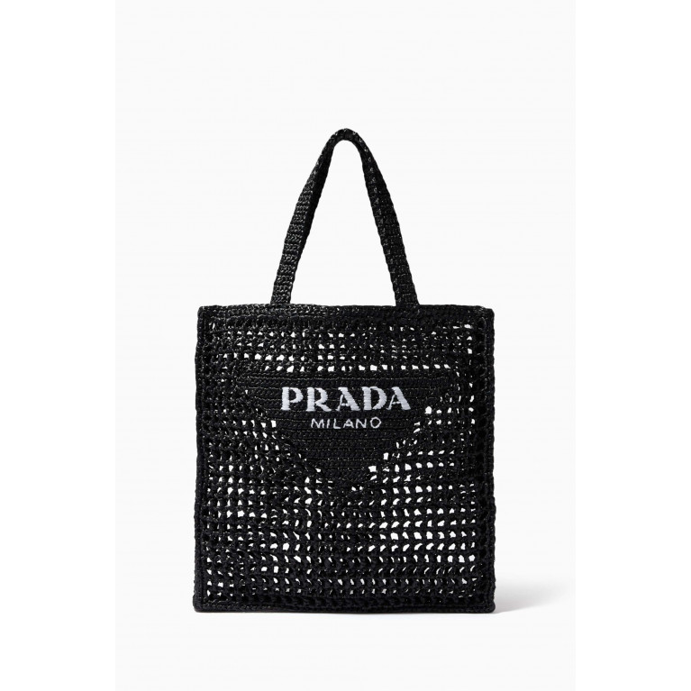 Prada - Logo Tote Bag in Raffia Black
