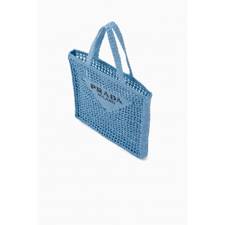Prada - Logo Tote Bag in Raffia Blue