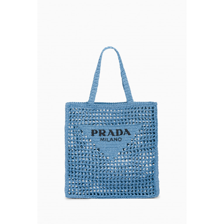 Prada - Logo Tote Bag in Raffia Blue