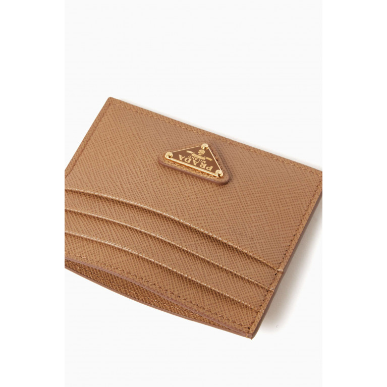 Prada - Triangle Logo Card Holder in Saffiano Leather Brown