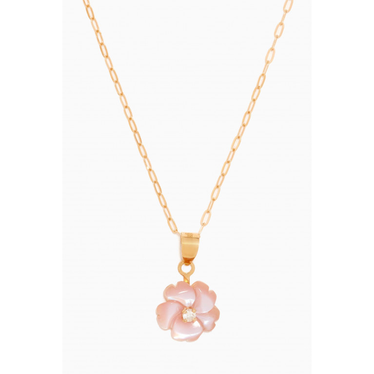 Baby Fitaihi - Flower Mother of Pearl Diamond Pendant in 18kt Yellow Gold