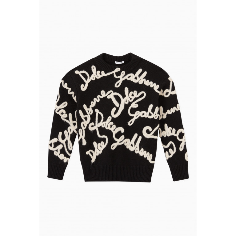 Dolce & Gabbana - Logo Embroidery Crewneck Pullover in Wool Knit