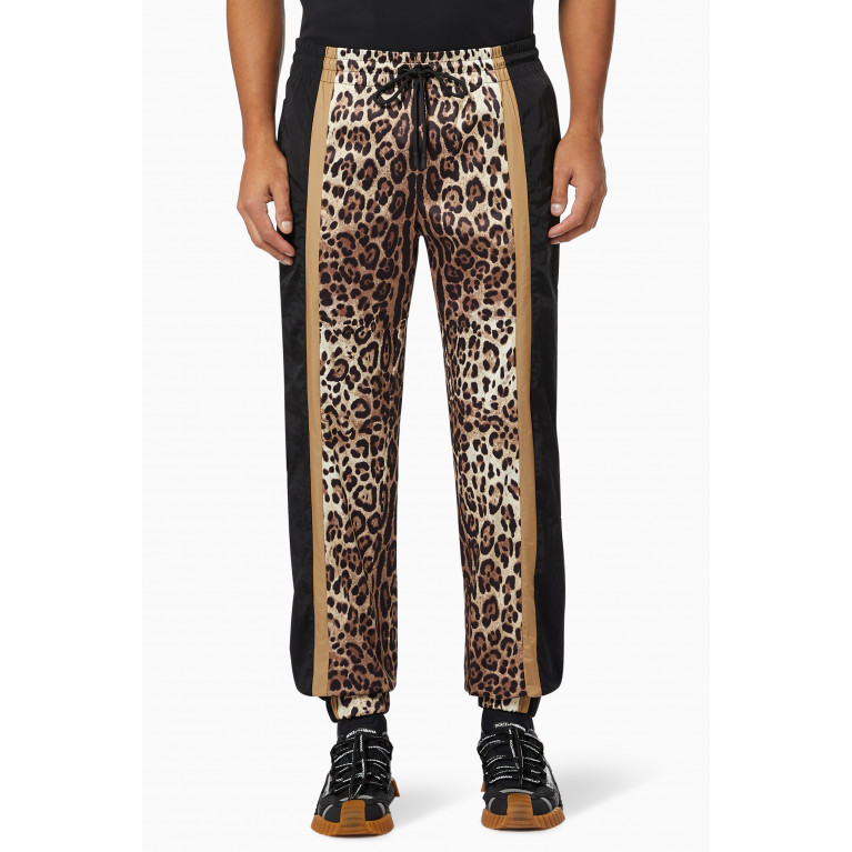 Dolce & Gabbana - Sweatpants with Leopard Inserts in Technical Fabric