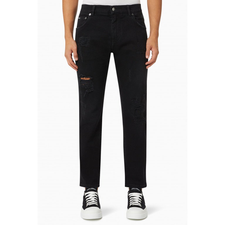 Dolce & Gabbana - Skinny Jeans with Repaired Rips in Stretch Denim