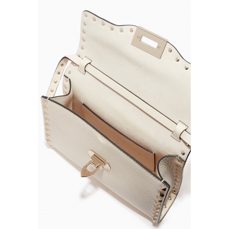 Valentino - Valentino Garavani Small Rockstud Crossbody Bag in Grainy Leather White