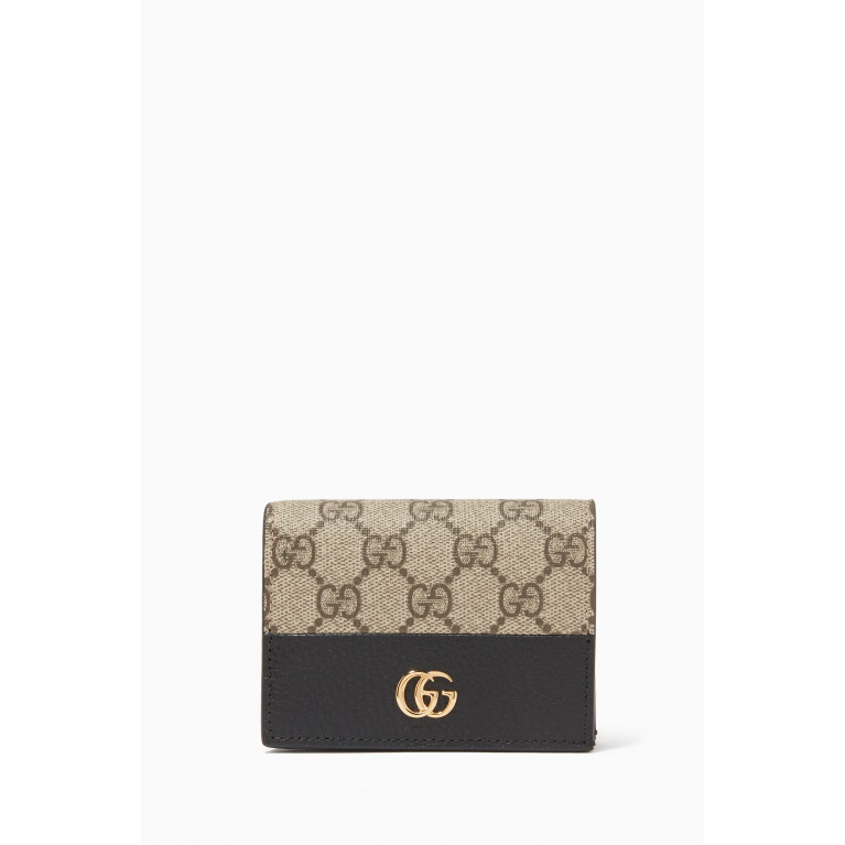 Gucci - GG Marmont Card Case Wallet in Leather & GG Supreme Canvas Black