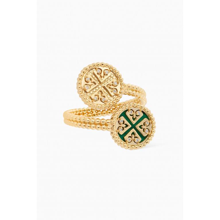 Damas - Lace Twisted Open Ring with Diamonds & Malachite in 18kt Yellow Gold