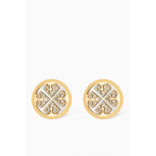 Damas - Lace Stud Earrings with Diamonds & Mother of Pearl in 18kt Yellow Gold