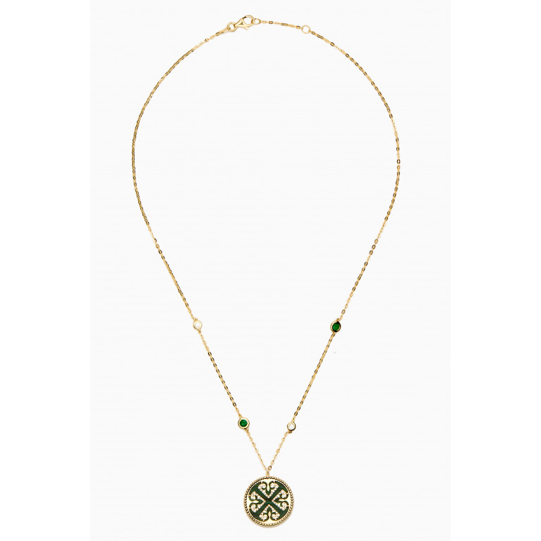 Damas - Lace Necklace with Malachite, Emerald & Diamonds in 18kt Yellow Gold