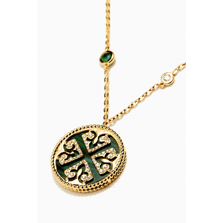 Damas - Lace Necklace with Malachite, Emerald & Diamonds in 18kt Yellow Gold