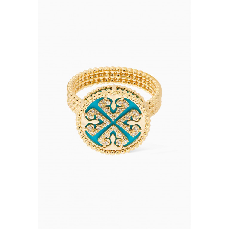Damas - Lace Ring with Diamonds & Turquoise in 18kt Yellow Gold