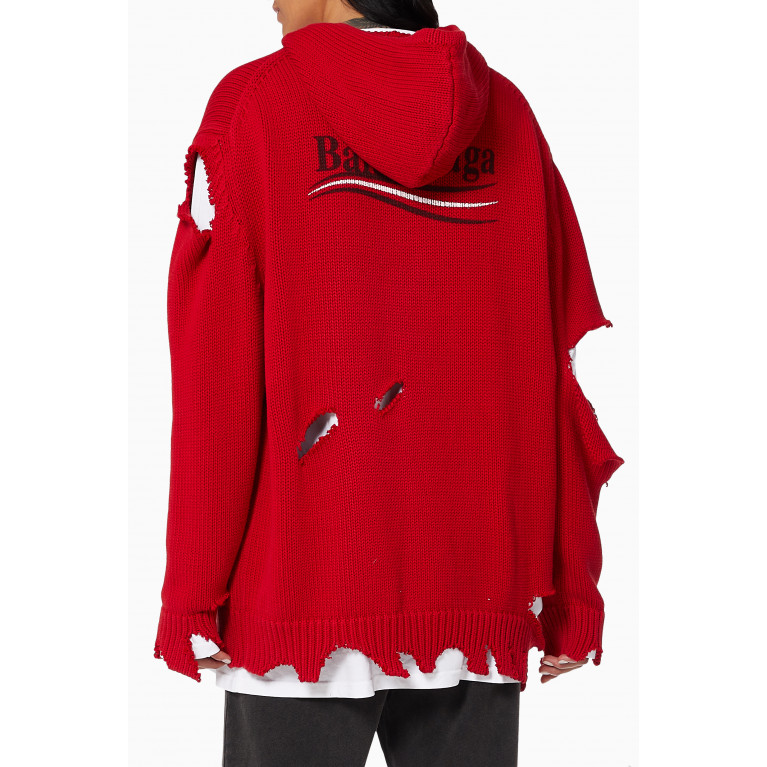 Balenciaga - Political Campaign Destroyed Hoodie in Cotton Knit Red