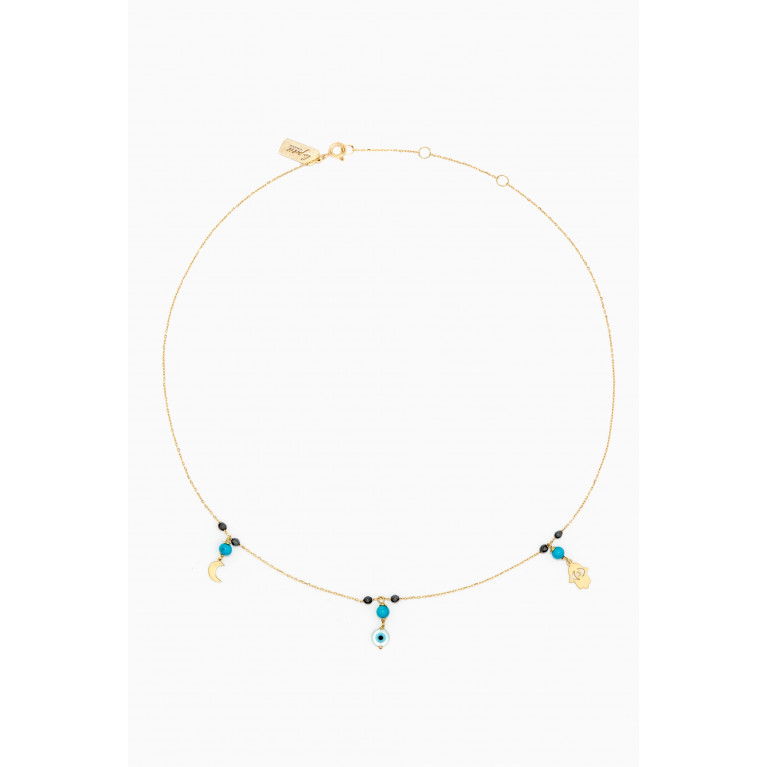 Le Petit Chato - Charm Choker Necklace with Turquoise in 18kt Yellow Gold