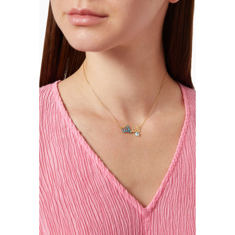 Le Petit Chato - Hamdulilah Necklace with Turquoise in 18kt Yellow Gold