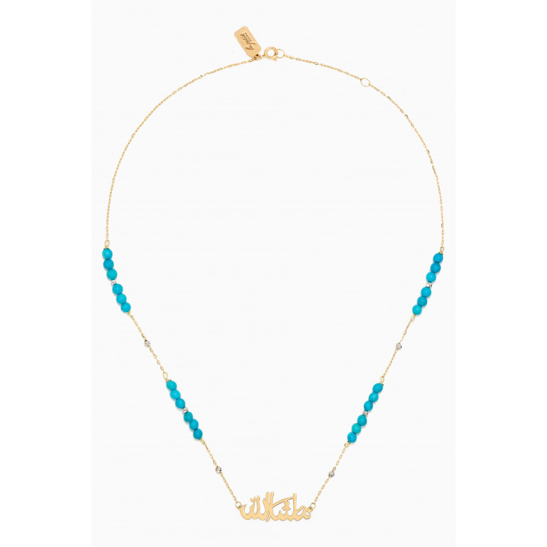 Le Petit Chato - "MashAllah" Necklace with Turquoise in 18kt Yellow Gold