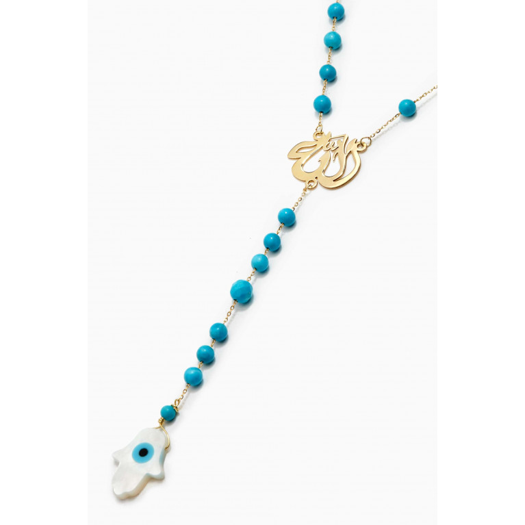 Le Petit Chato - "Allah" Y Necklace with Turquoise in 18kt Yellow Gold