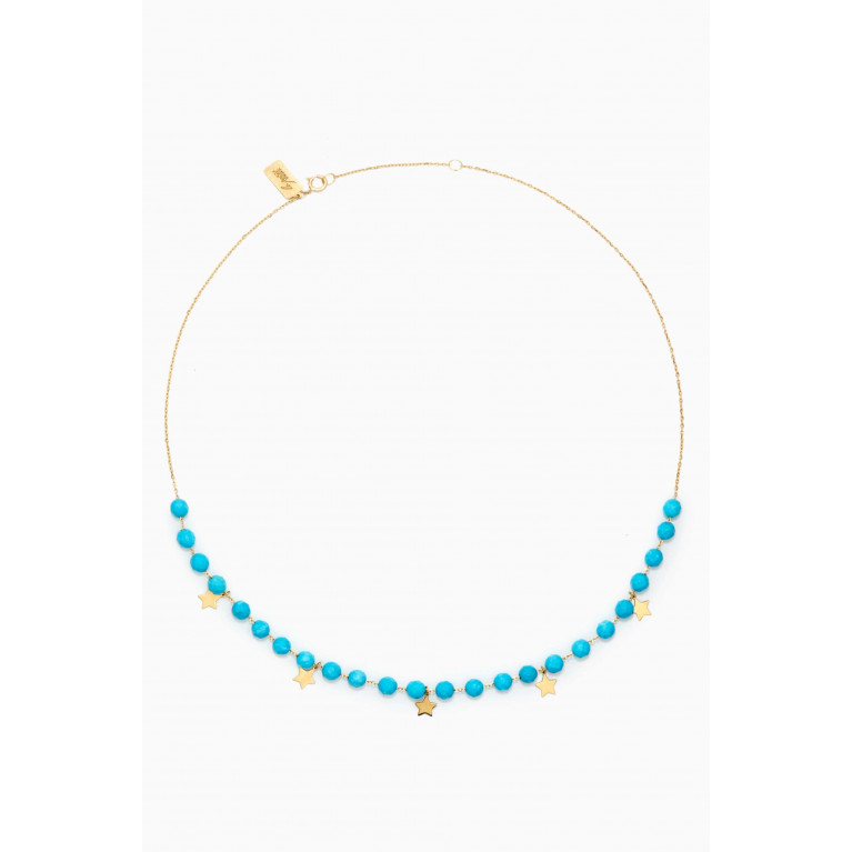 Le Petit Chato - Multi Star Choker Necklace with Turquoise in 18kt Yellow Gold