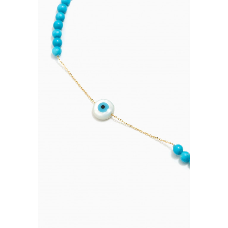 Le Petit Chato - Turquoise Beads Choker with Eye in 18kt Yellow Gold