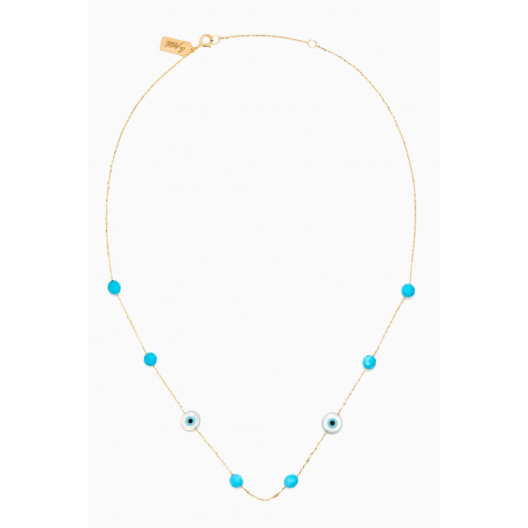 Le Petit Chato - Eye Charm Necklace with Turquoise in 18kt Yellow Gold