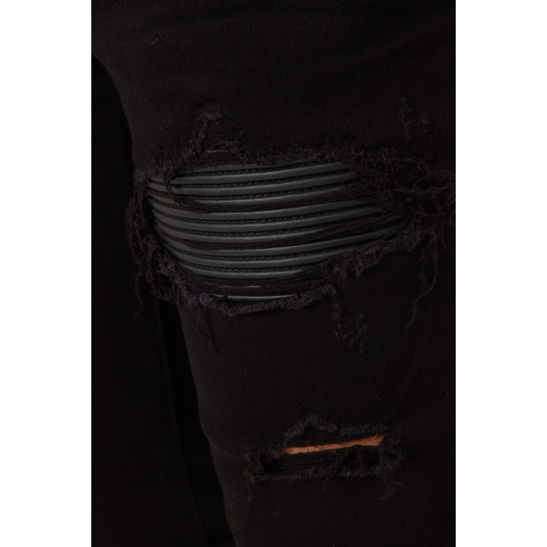 Amiri - MX1 Distressed Skinny Jeans in Stretch Denim & Leather Black