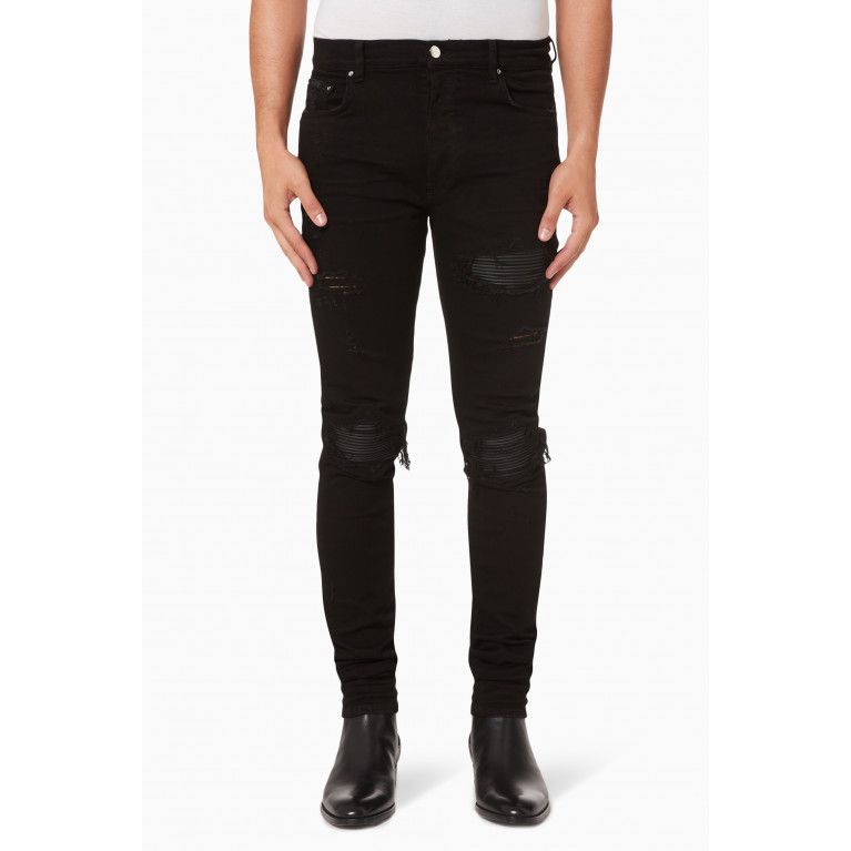 Amiri - MX1 Distressed Skinny Jeans in Stretch Denim & Leather Black